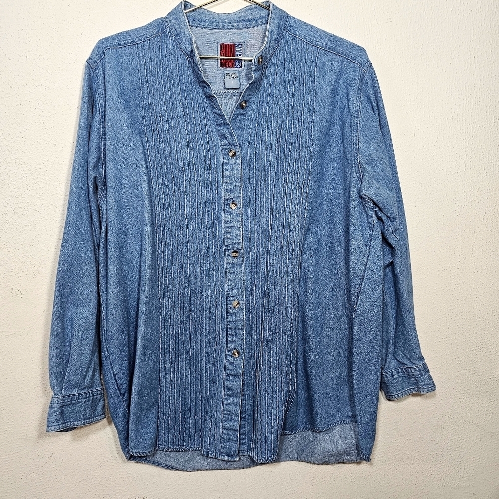 Sun Belt Blue Denim Button-Up Shirt Sz L Womens